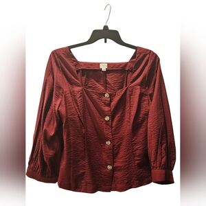 a new day Maroon Button-Front Blouse